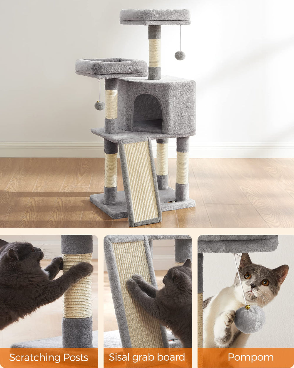 Feandrea Arbre Chat Conception Robuste – construction durable pour jeux et repos.