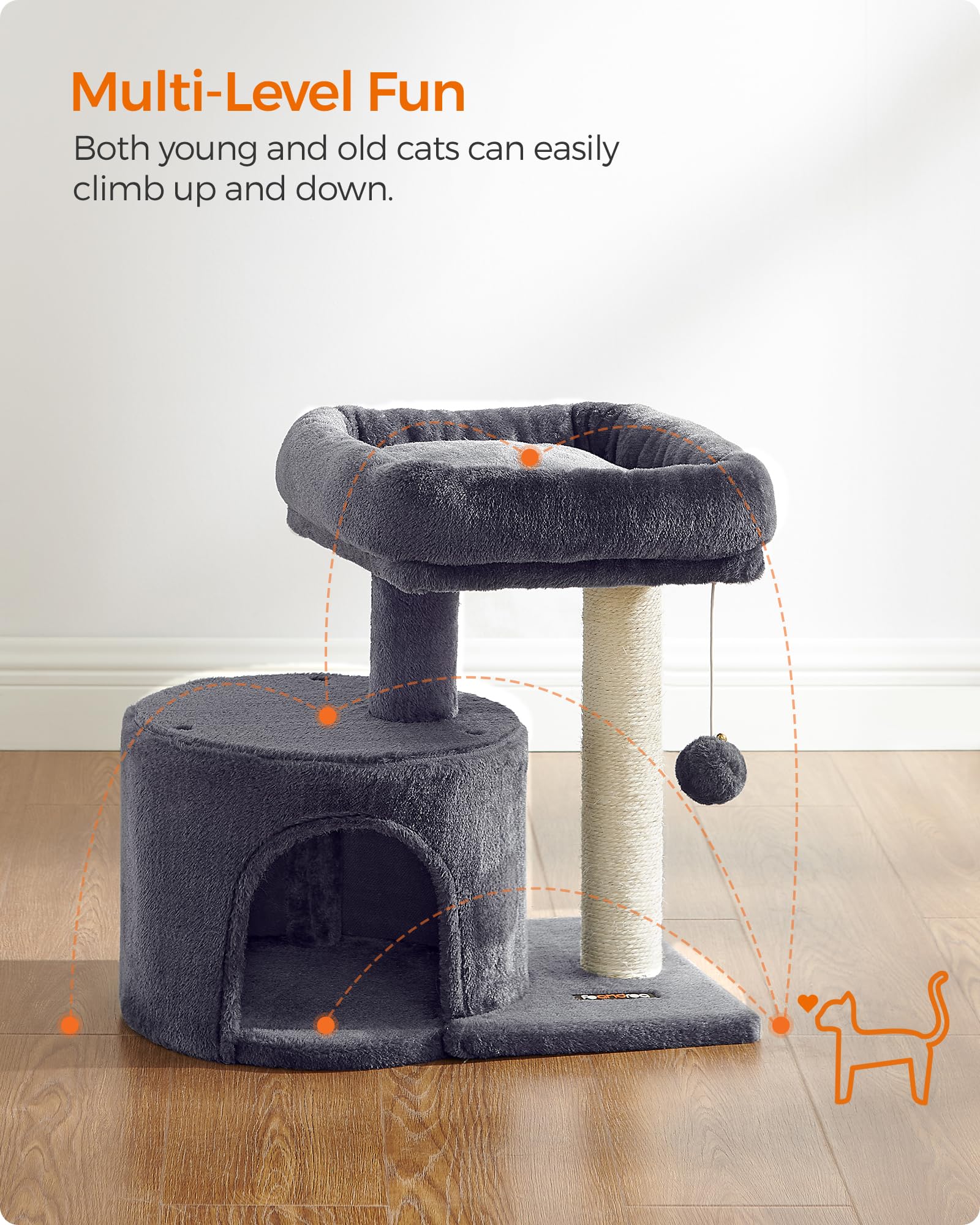 Feandrea arbre chat petit cocon peluche, espace cosy pour sieste