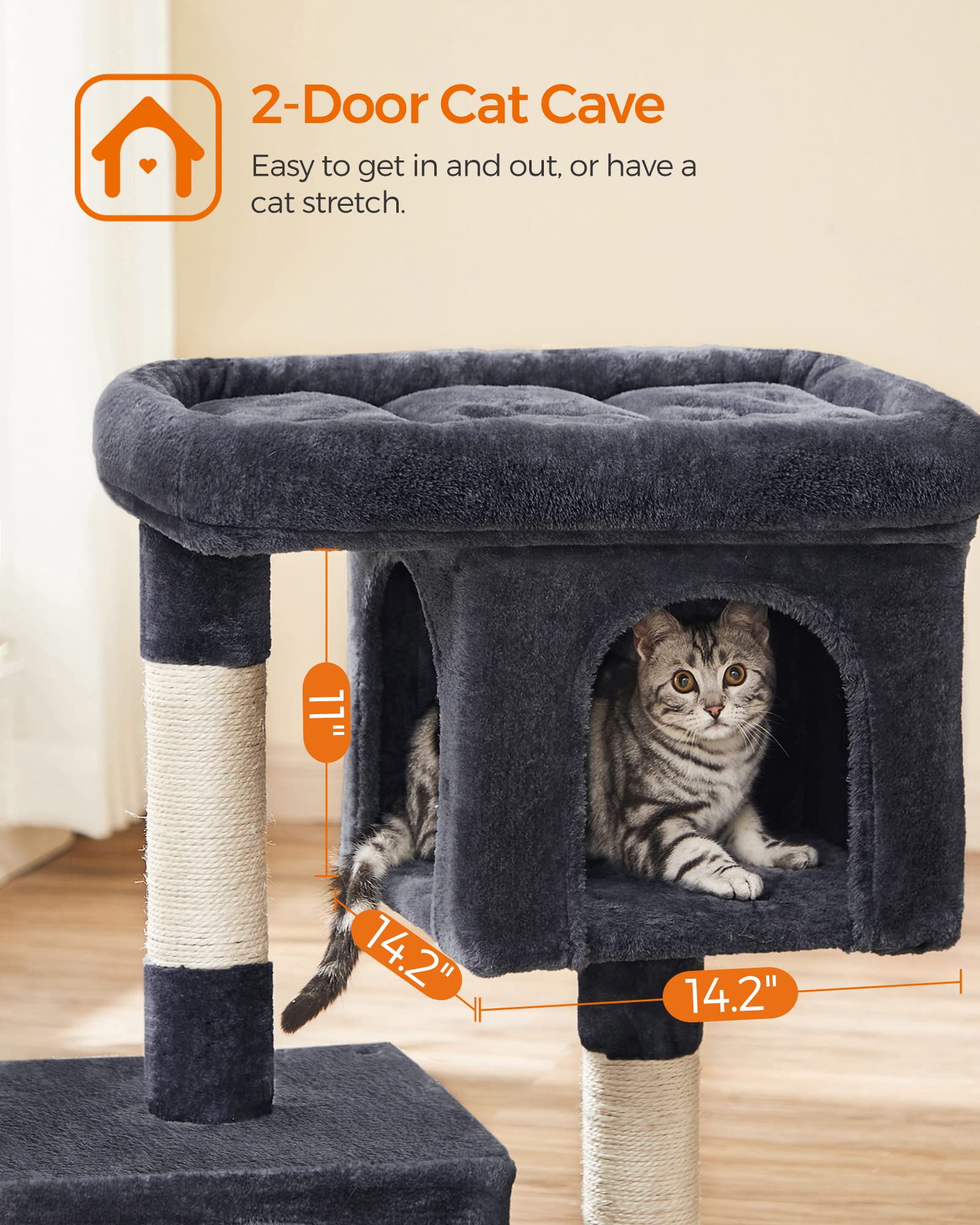 Feandrea arbre chat poteau griffes, stimulation naturelle et sécurité des chats