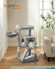 Feandrea arbre à chat avec rampe-griffage et escalier facilitant l'accès.
