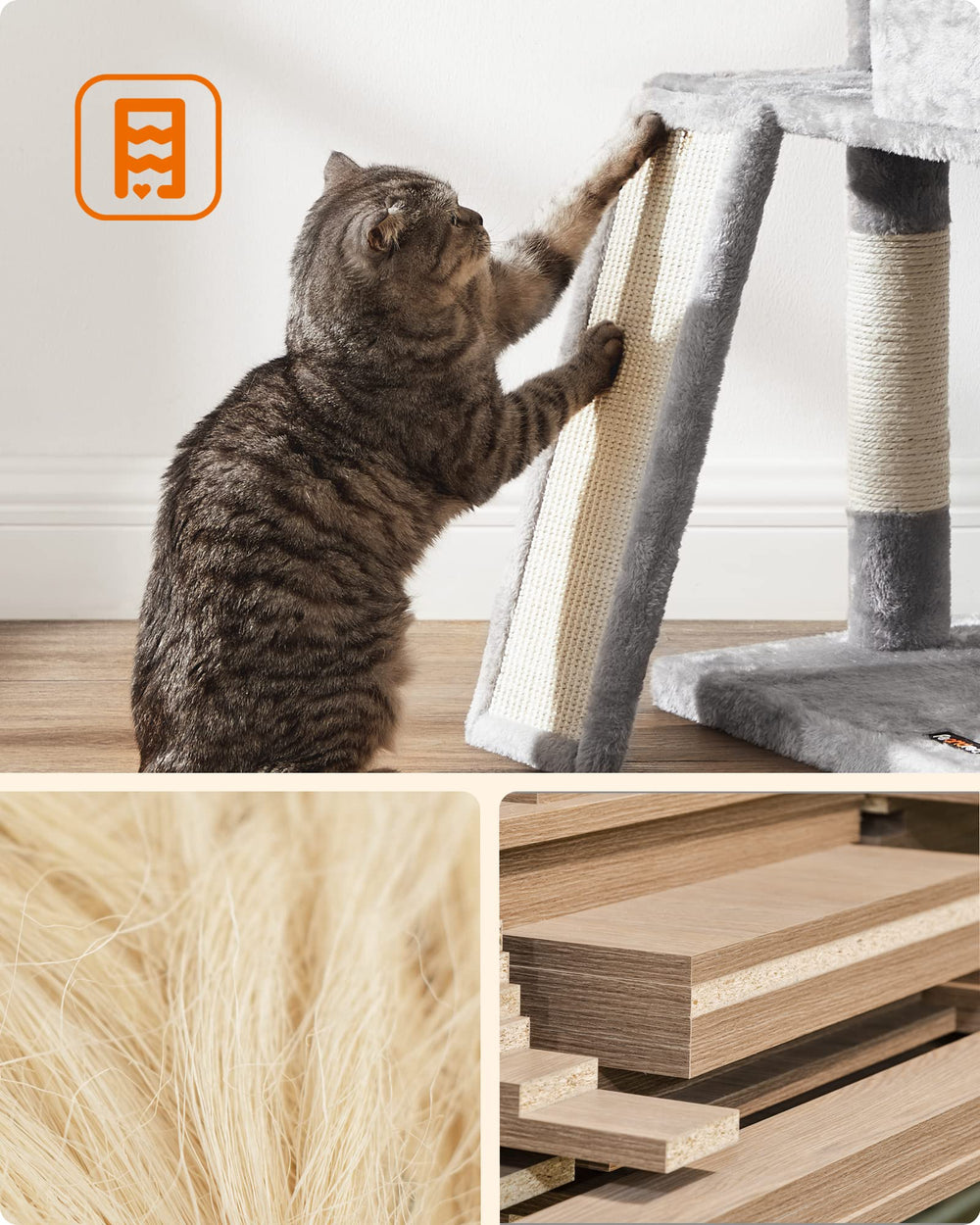 Feandrea Arbre Chat Tissu Gris Clair – style moderne et douceur.