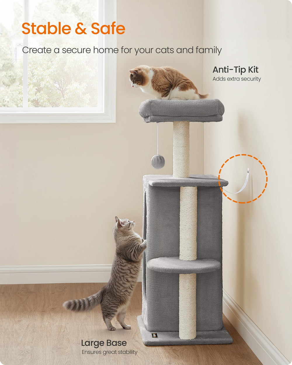Feandrea arbre-chat tissu plush: douceur moelleuse pour siestes.