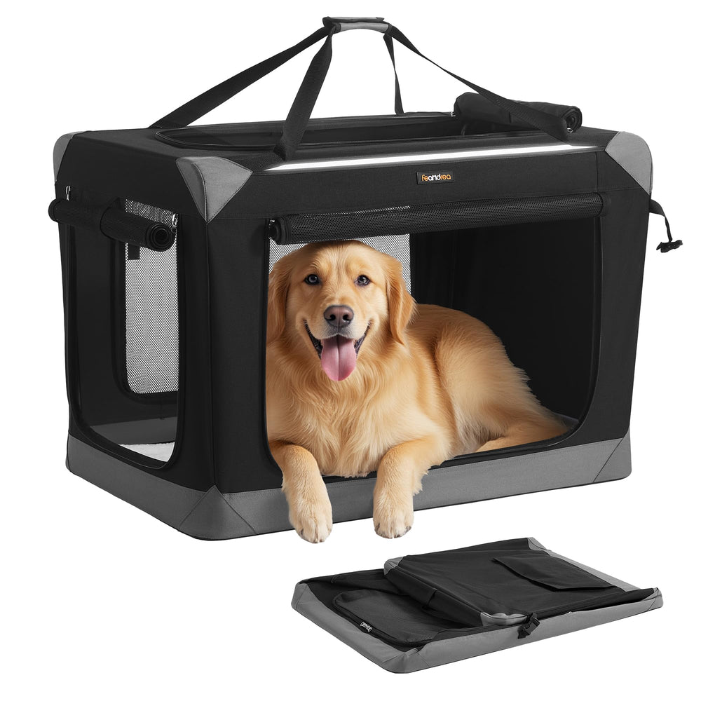 Feandrea boîte pliable pour chien ouverte, démontrant l’espace et le confort.