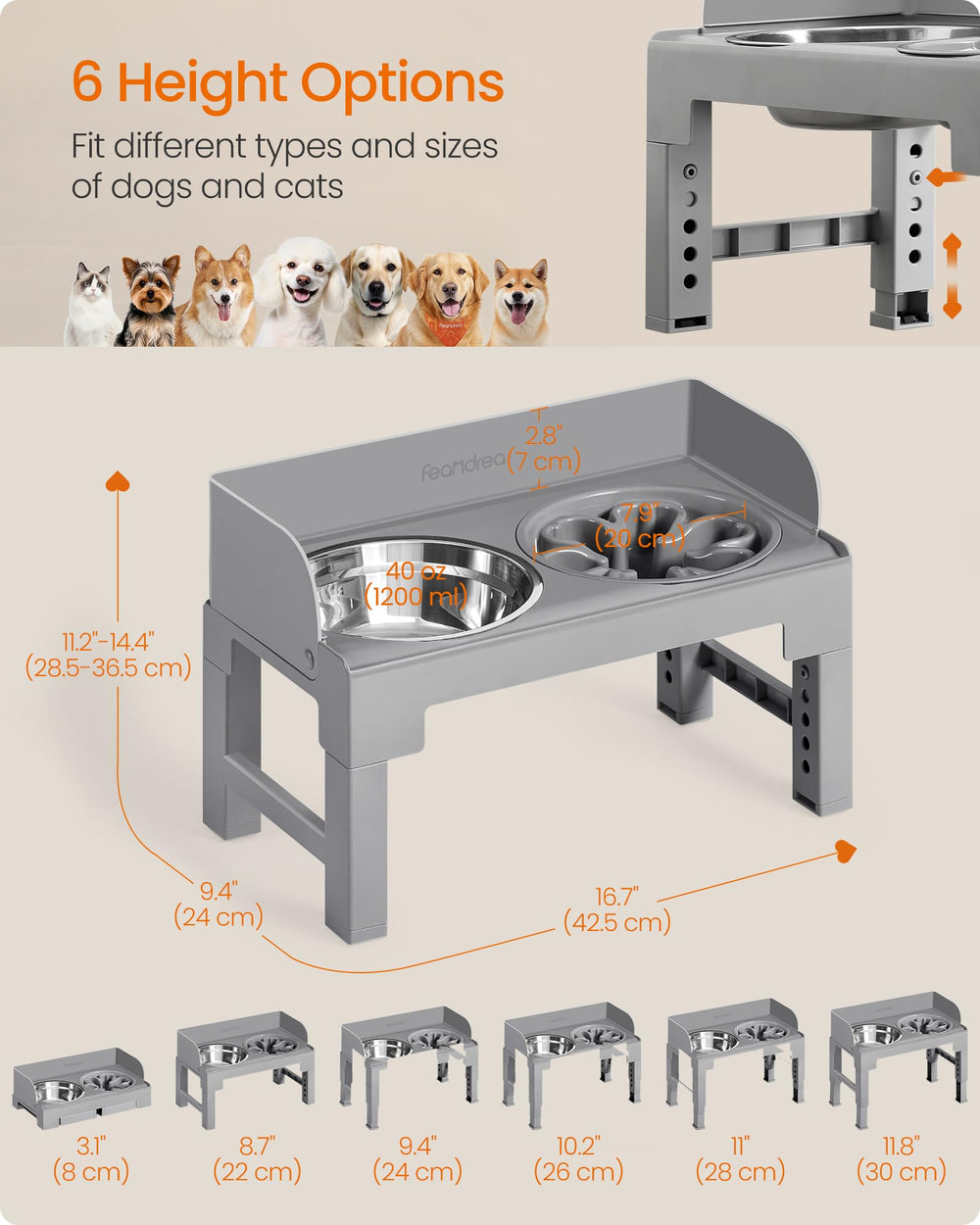 Feandrea bols en acier inoxydable 304, durable et hygiéniques.