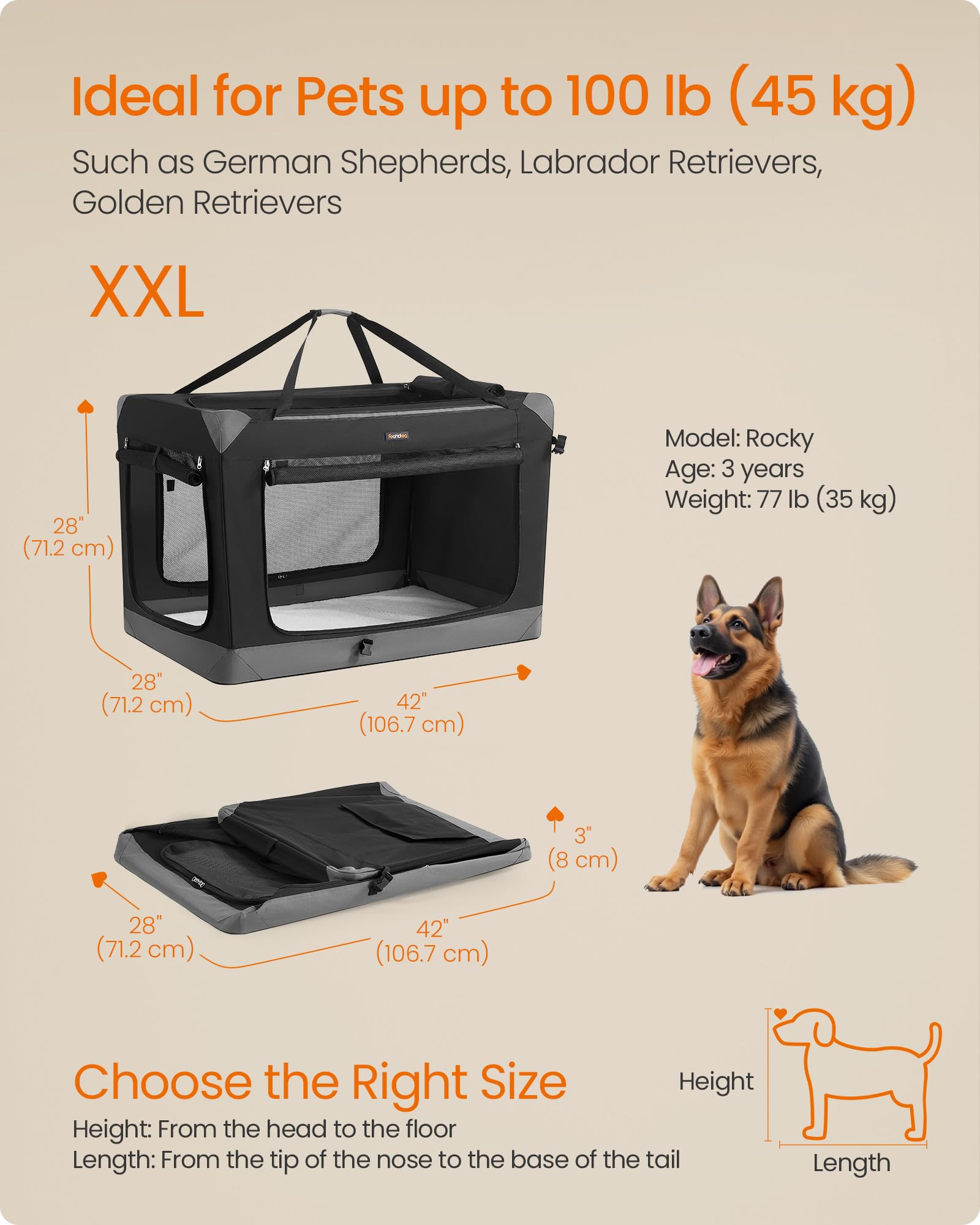 Feandrea cage chien pliable bandes réfléchissantes pour sécurité