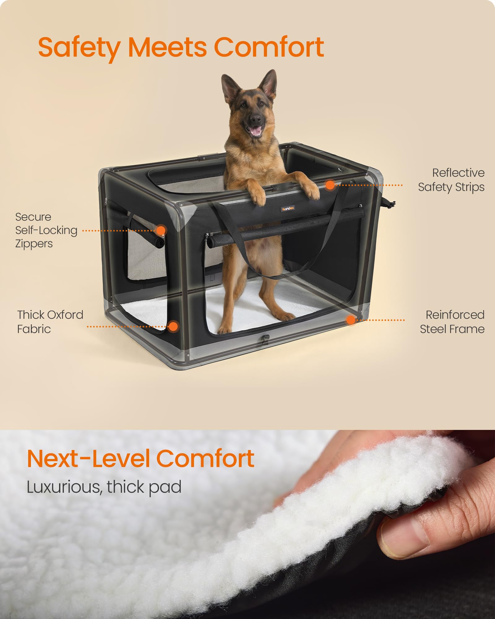 Feandrea cage chien pliable poche de rangement utile