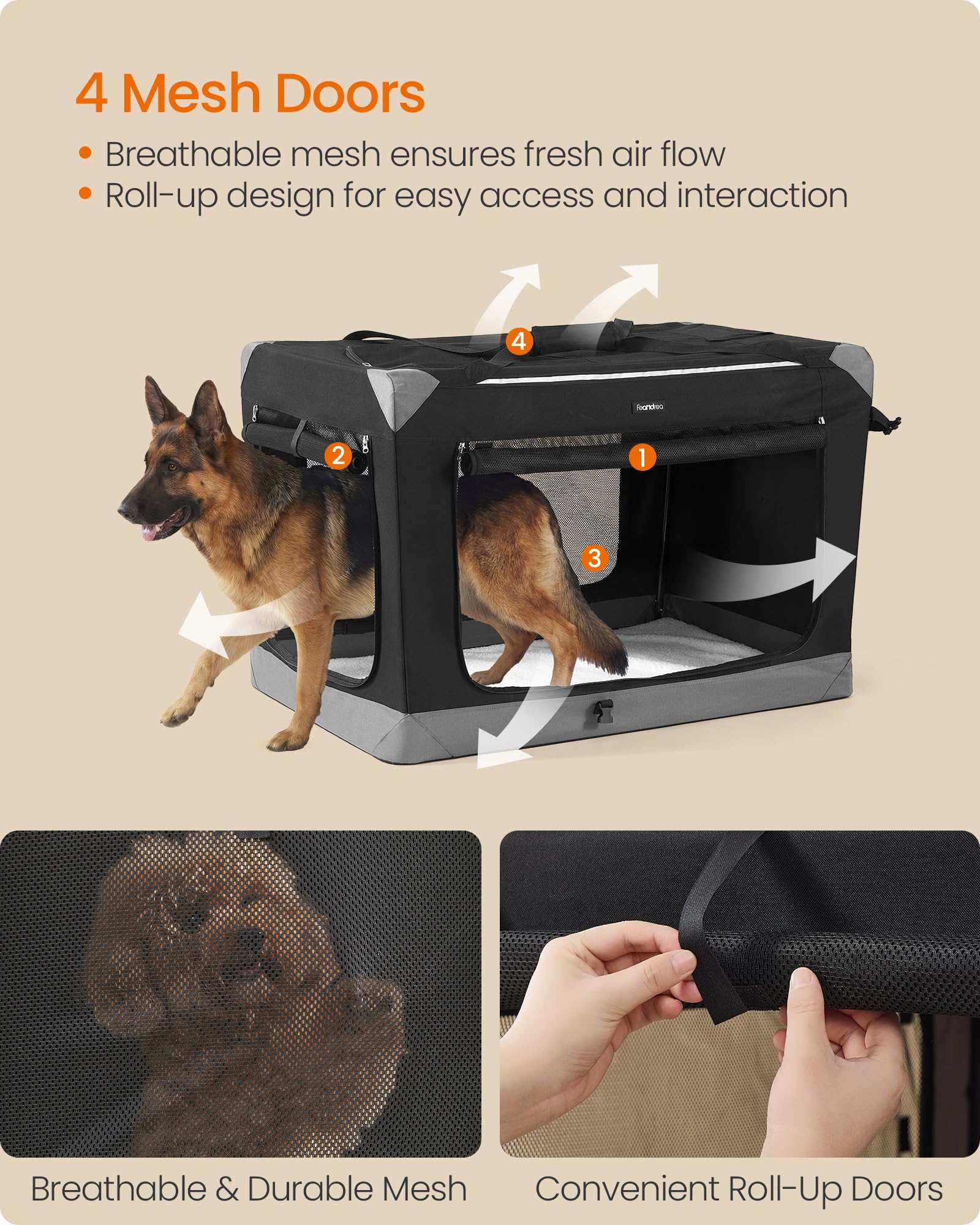 Feandrea cage chien pliable poignée de déplacement pratique