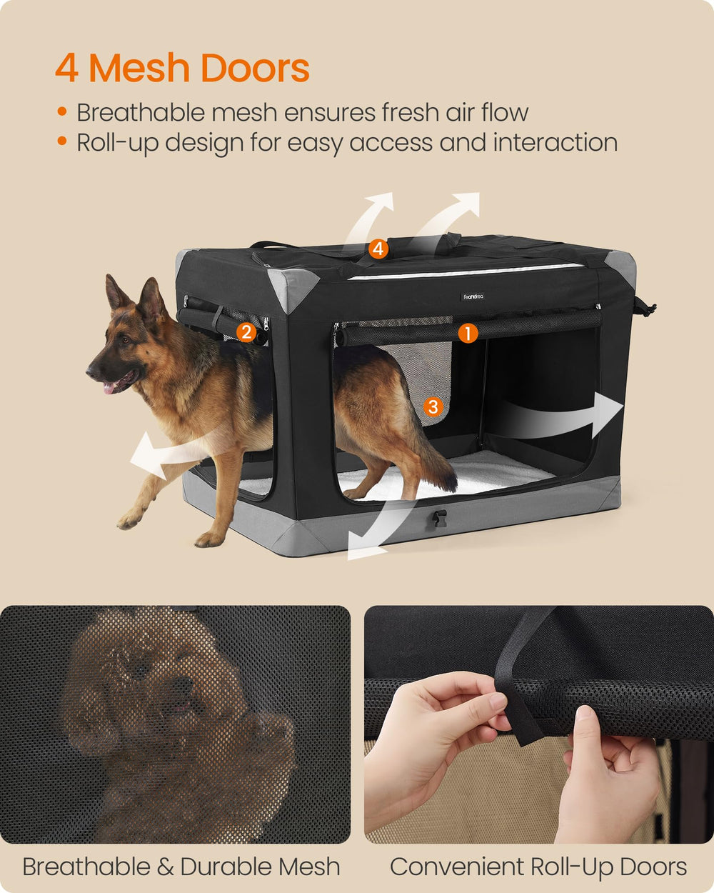 Feandrea cage chien pliable poignée de déplacement pratique