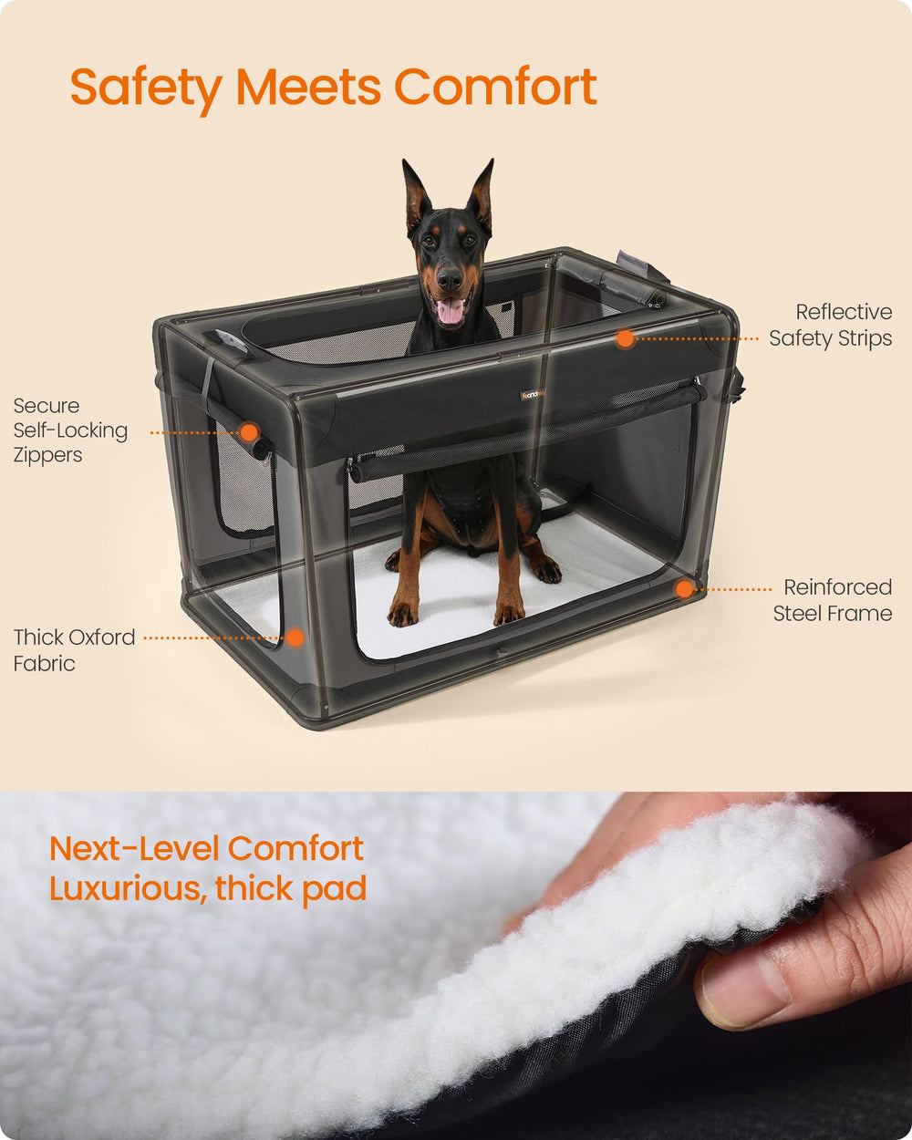 Feandrea cage chien support bouteille eau intégré pratique en voyage.