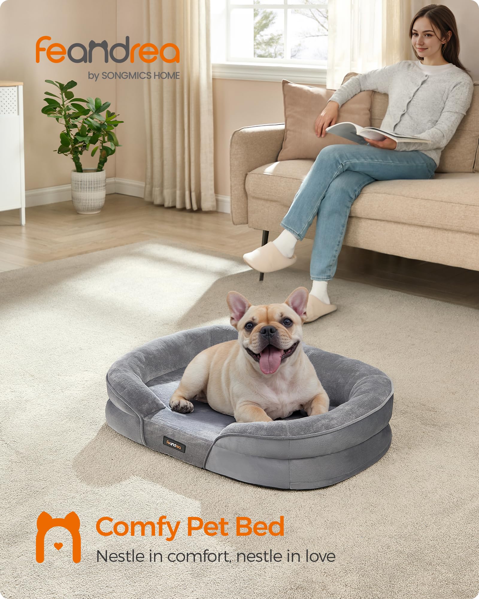 Feandrea lit-chien epaisseur mousse nid-dabeille pour un repos profond.