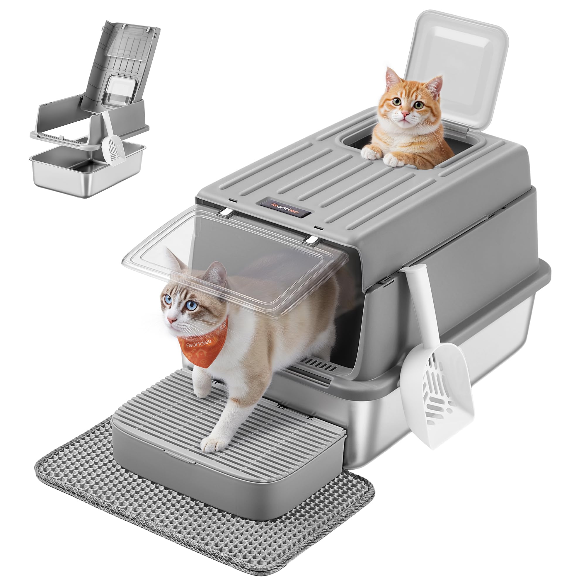 Feandrea litière pour chat en acier inoxydable avec couvercle : durabilité et hygiène.