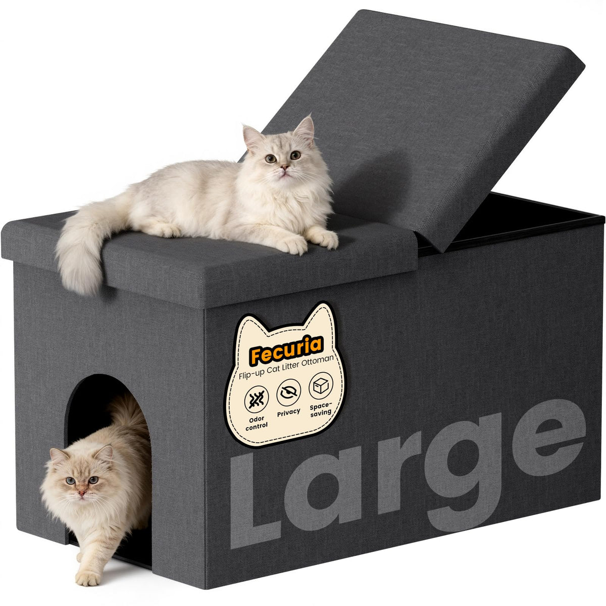 Boîte-litière cachée Fecuria intégrée dans un banc design, élégante et discrète.