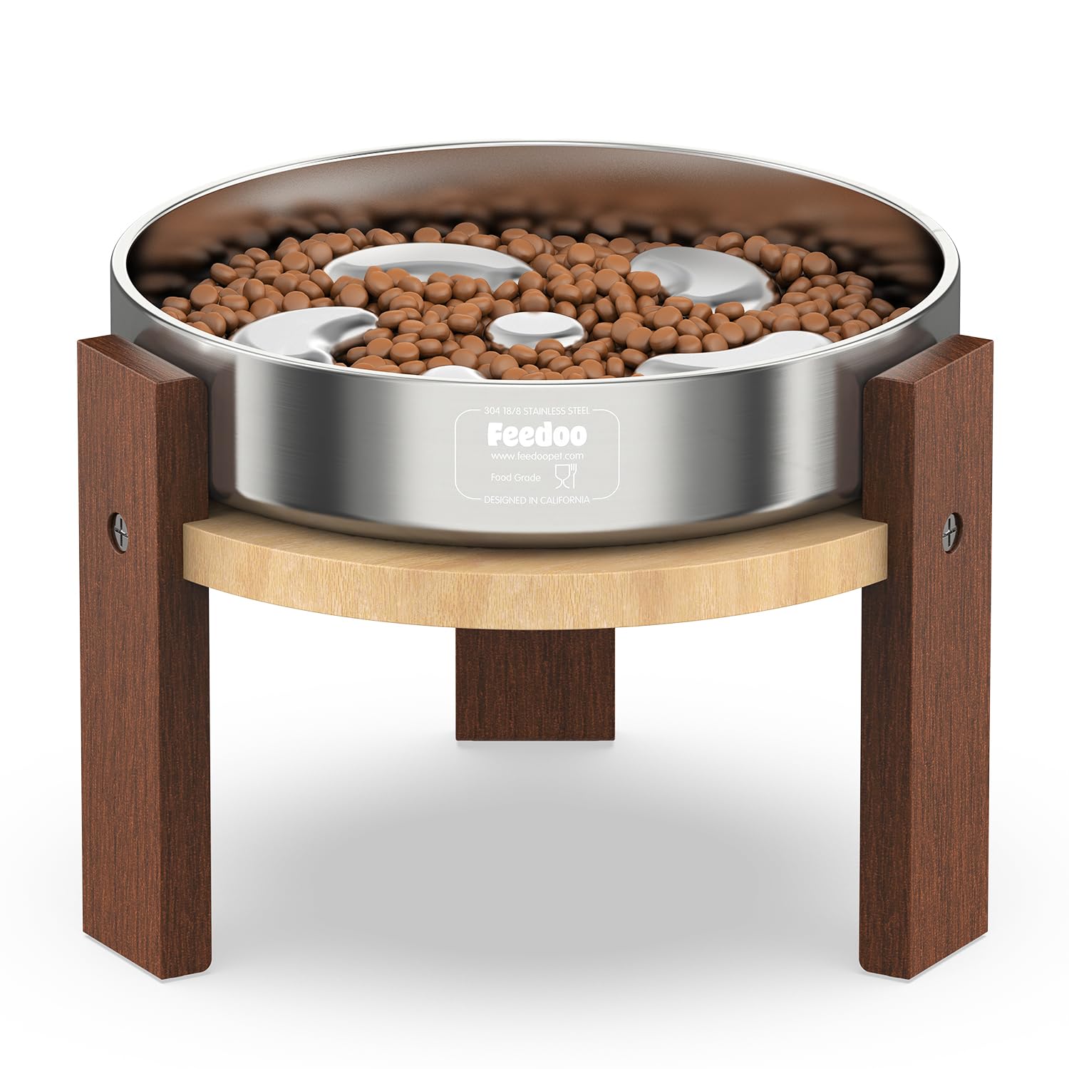 Support Feedoo en bois élevé pour chien, posture confortable lors des repas.