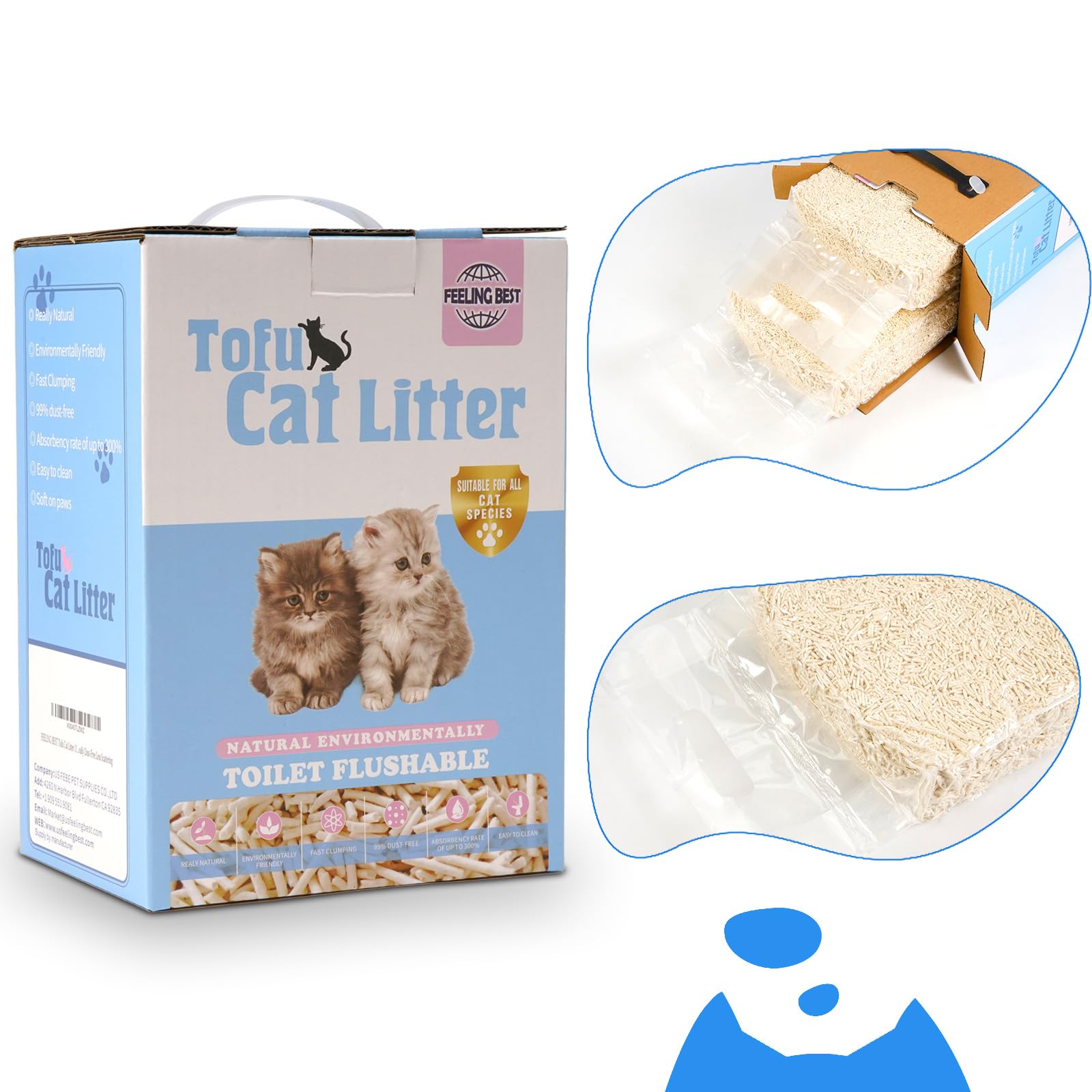 FEELING BEST Tofu Cat Litter formation de grume rapide — bac propre et facile à nettoyer