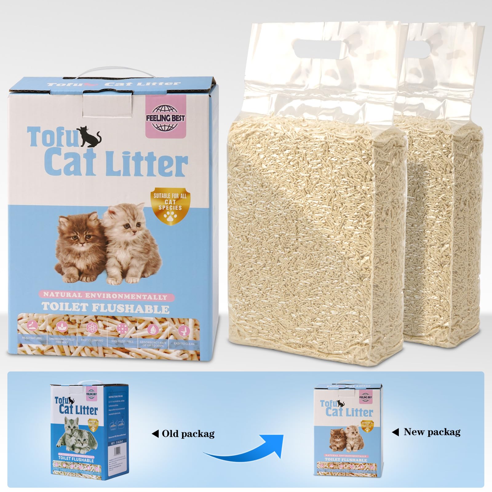 FEELING BEST Tofu Cat Litter grains 1,5 mm — absorption rapide et efficace