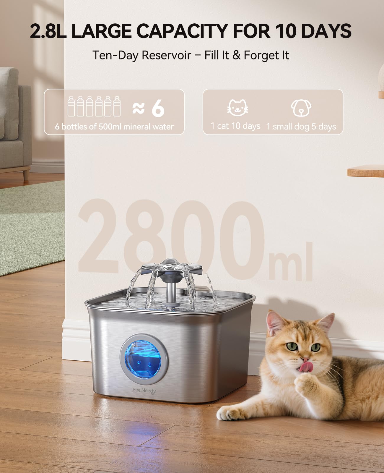 FEELNEEDY fontaine chat compatible lave-vaisselle pour nettoyage rapide