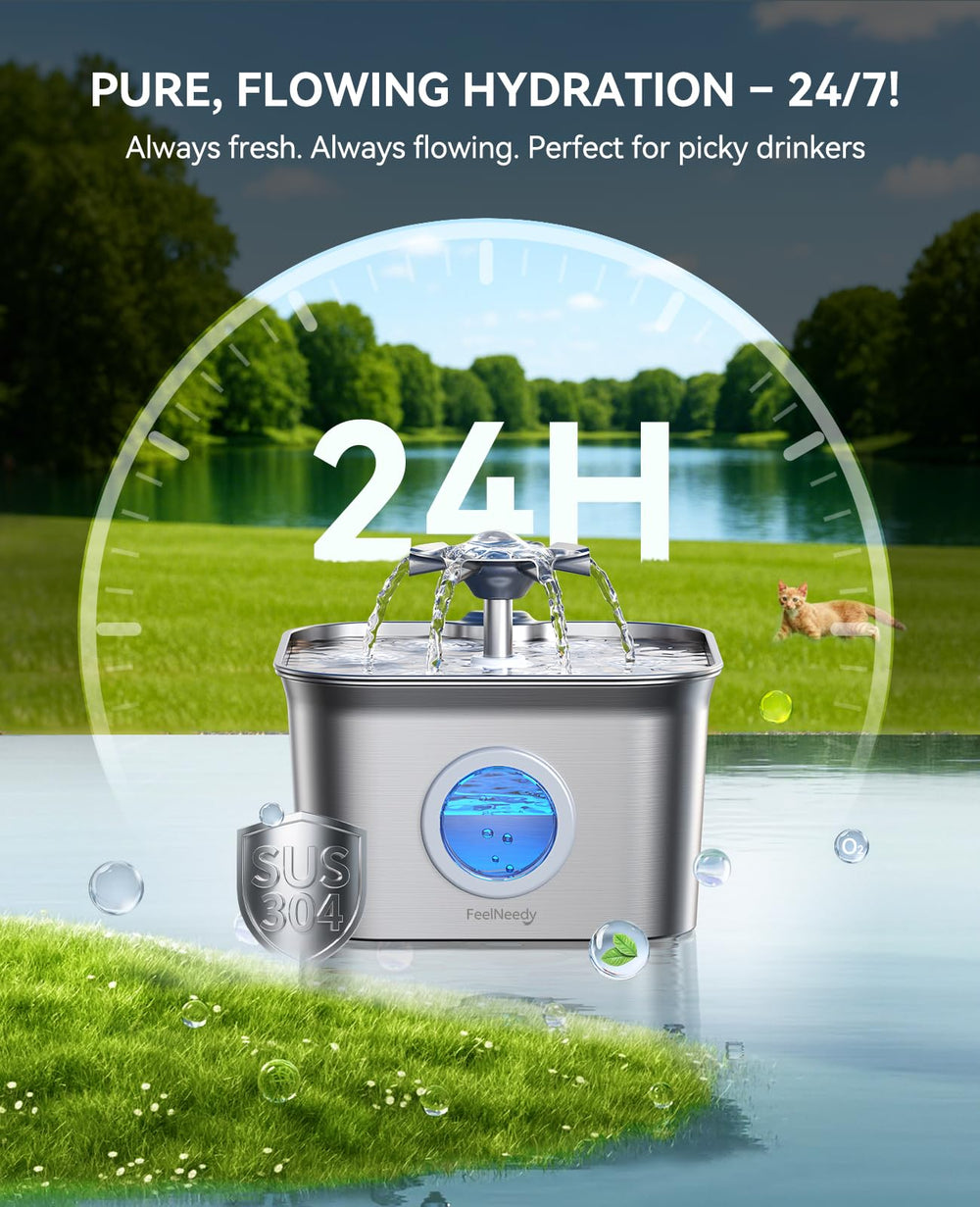 FEELNEEDY fontaine chat avec fenêtre LED pour surveiller le niveau d'eau