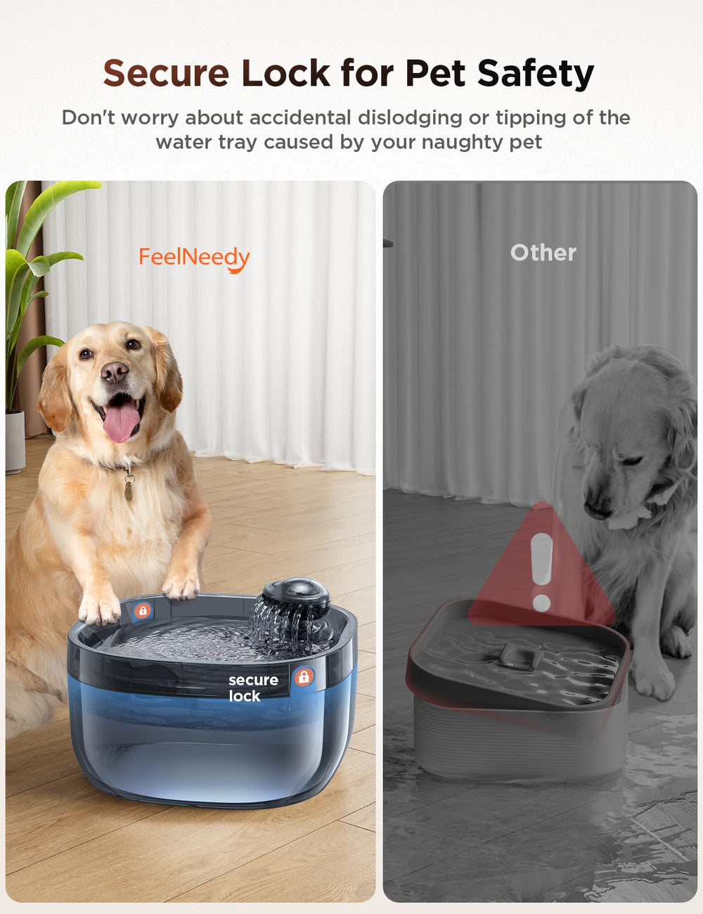 FEELNEEDY boutons verrouillage – évite les déversements des chiens turbulents.