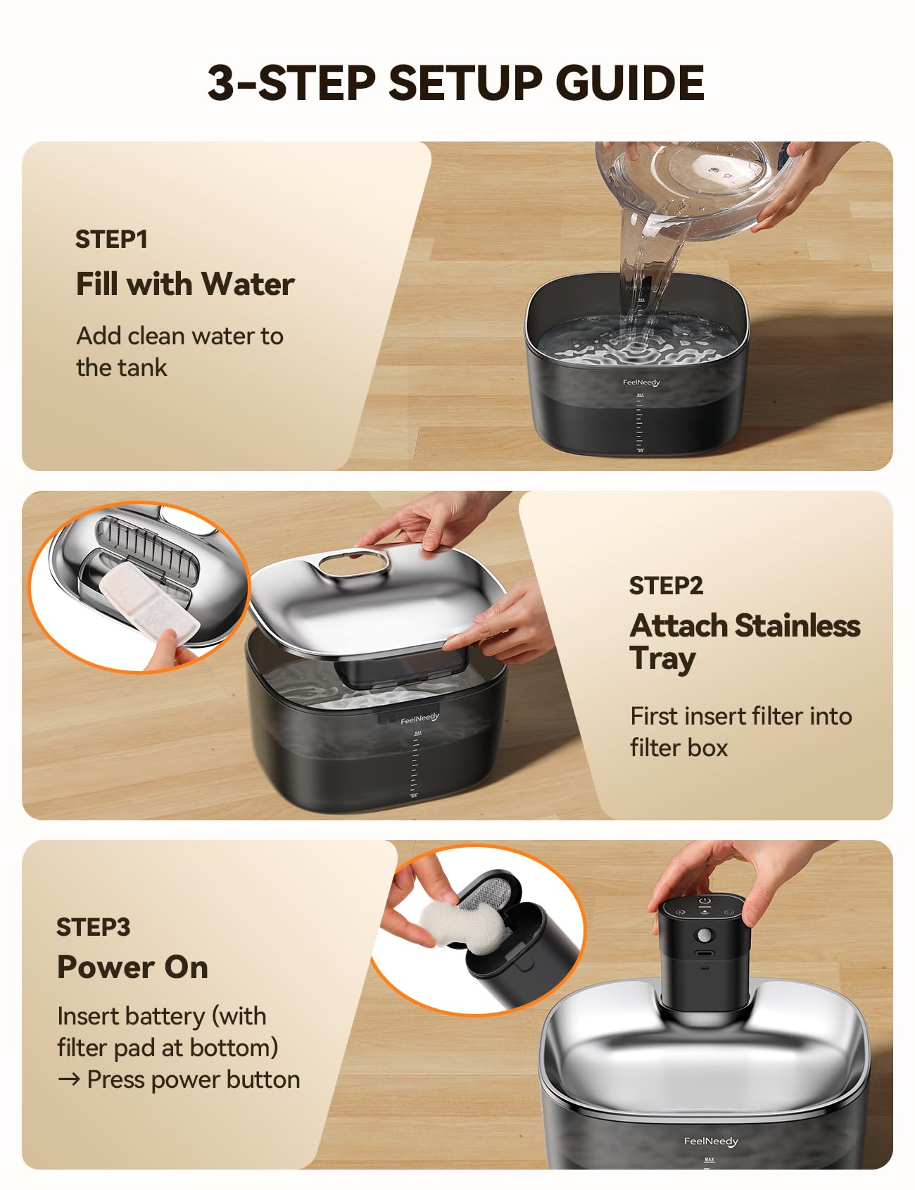 Corps FEELNEEDY robuste – fontaine stable pour chats actifs