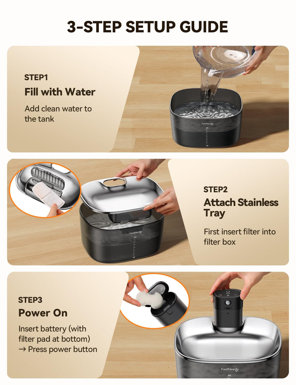 Corps FEELNEEDY robuste – fontaine stable pour chats actifs