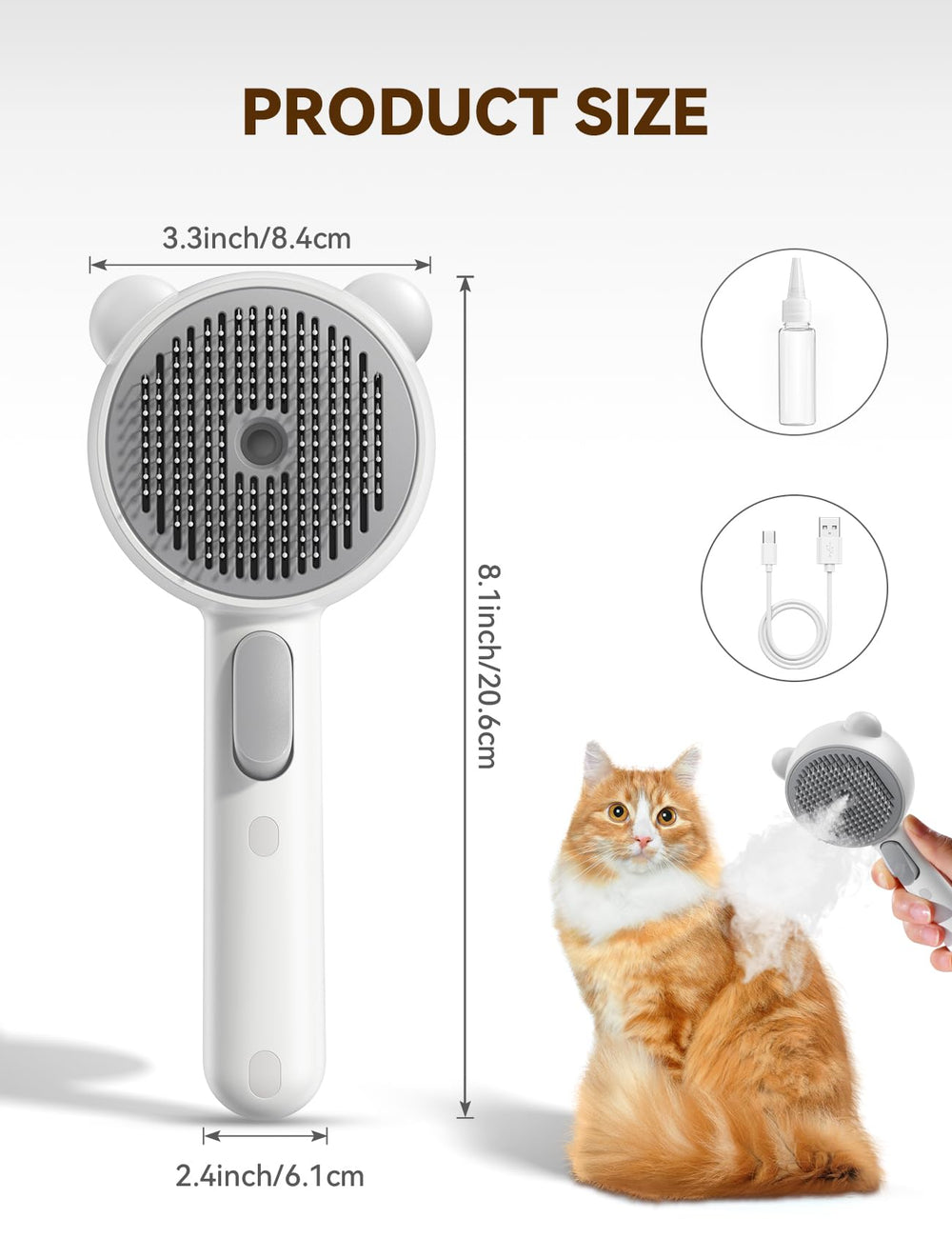 FEELNEEDY brosse-vapeur chat, aiguilles en inox douces, sans grattement.