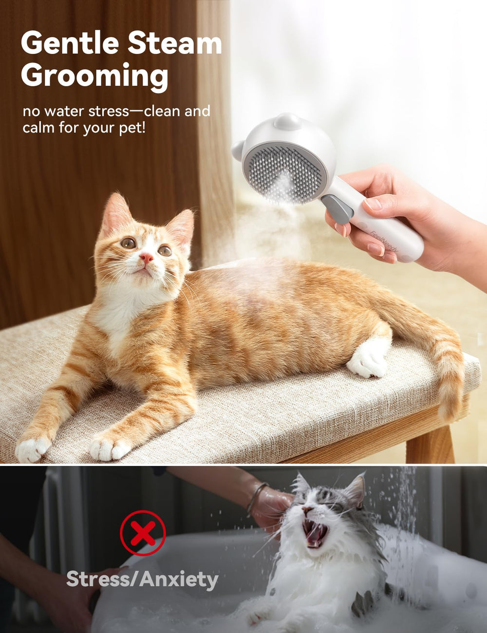 FEELNEEDY brosse-vapeur chat, anti-statique pour poils plus maniables.