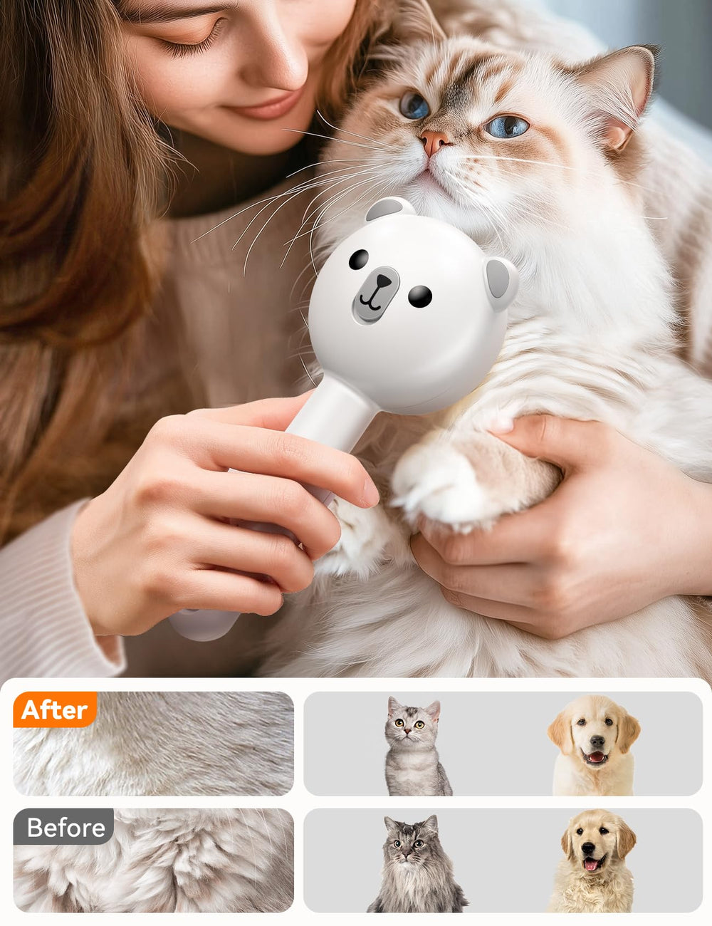 FEELNEEDY brosse-vapeur chat, nettoyage rapide avec bouton unique.