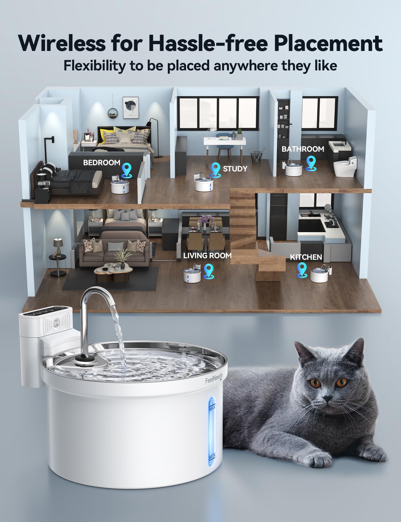 FEELNEEDY bac eau 3,5 l, suffisant pour chats et chiens.