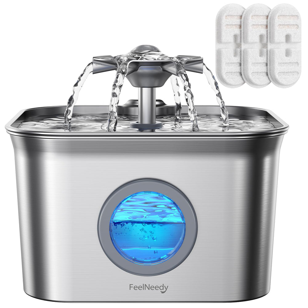 FEELNEEDY fontaine chat inox 2,8 L pompe silencieuse pour hydratation discrète.