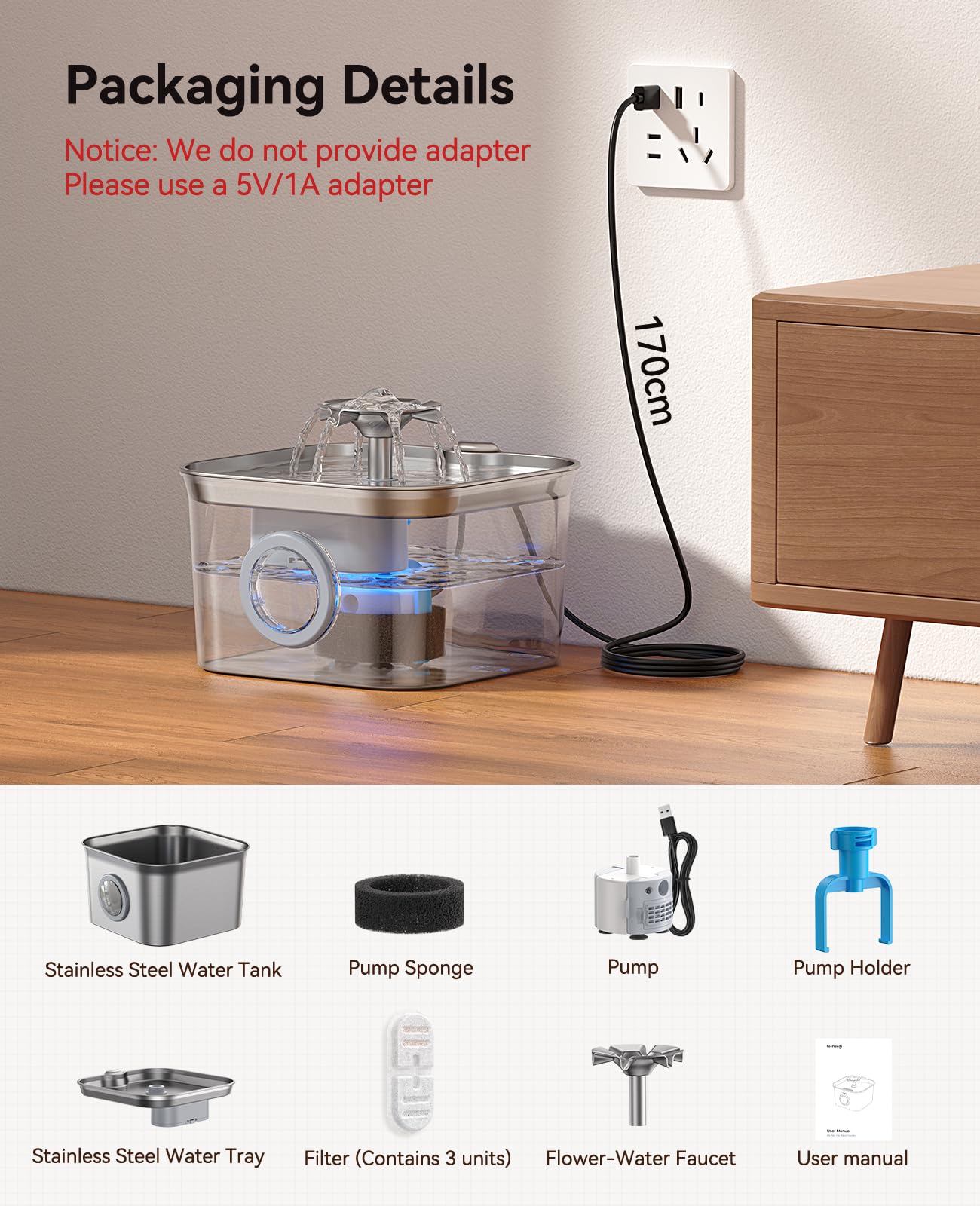 FEELNEEDY fontaine chat inox design élégant qui s'intègre à votre intérieur.