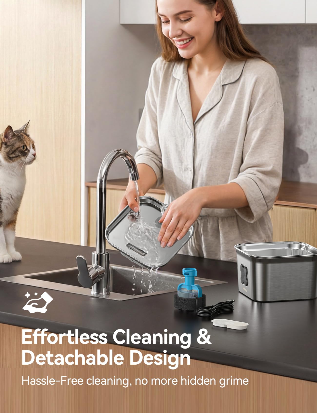 FEELNEEDY fontaine-chat-lavage-vaisselle – peut passer au lave-vaisselle pour un entretien rapide.