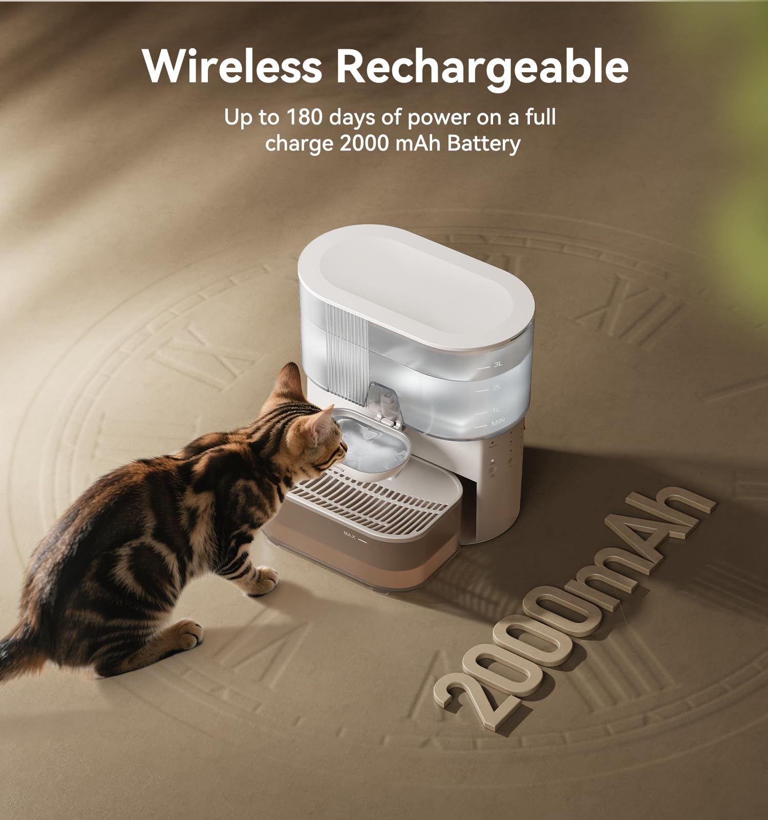FEELNEEDY fontaine eau batterie rechargeable type-c, liberté sans fil jusqu'à 6 mois.