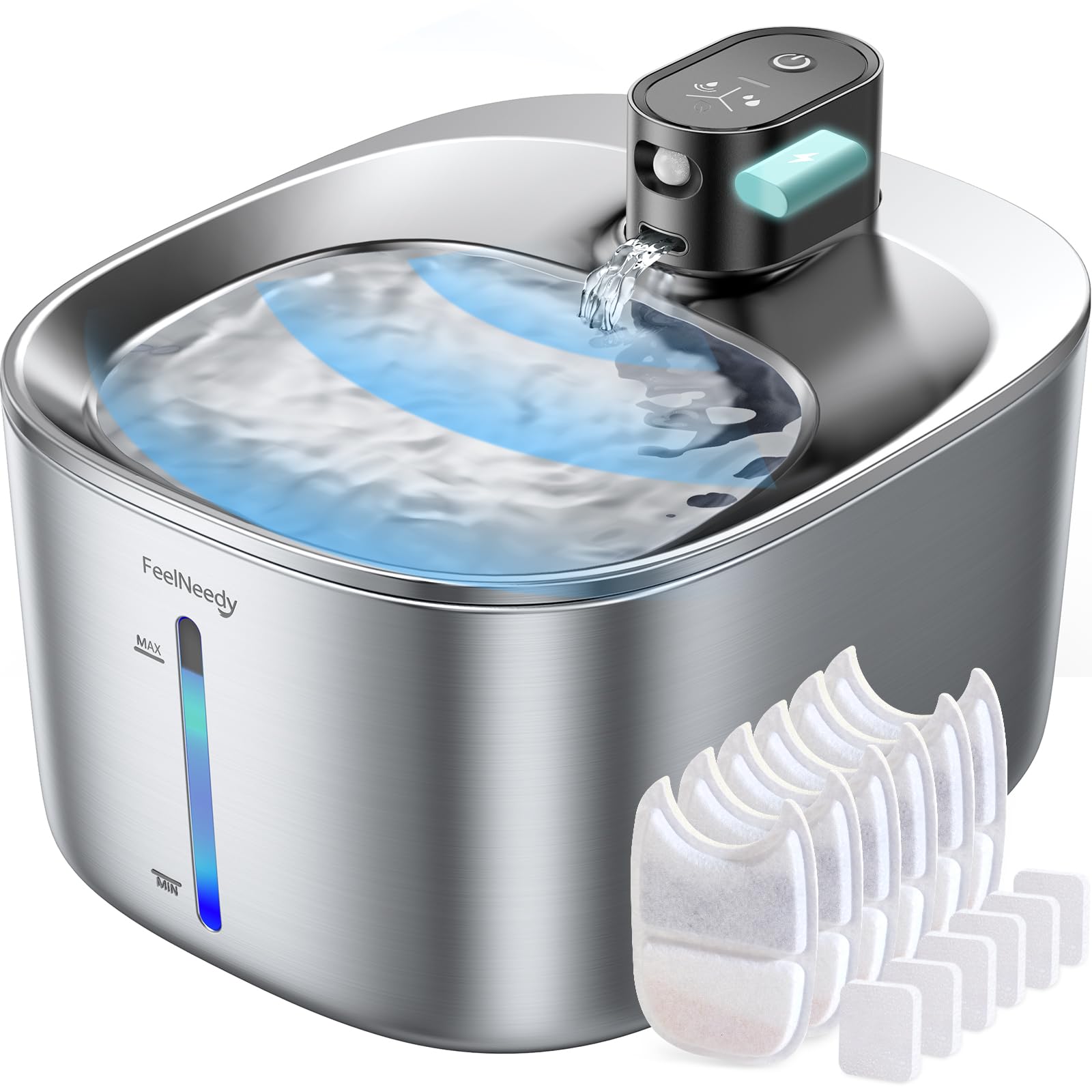 Fontaine FEELNEEDY pour chats sans fil avec hydratation flexible.