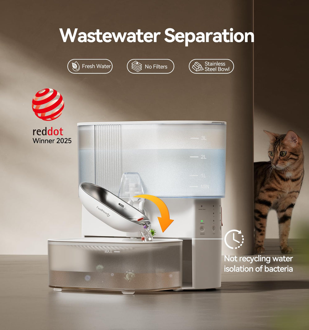 FEELNEEDY fontaine eau séparation eau propre et eau sale avec cycle auto-nettoyage.