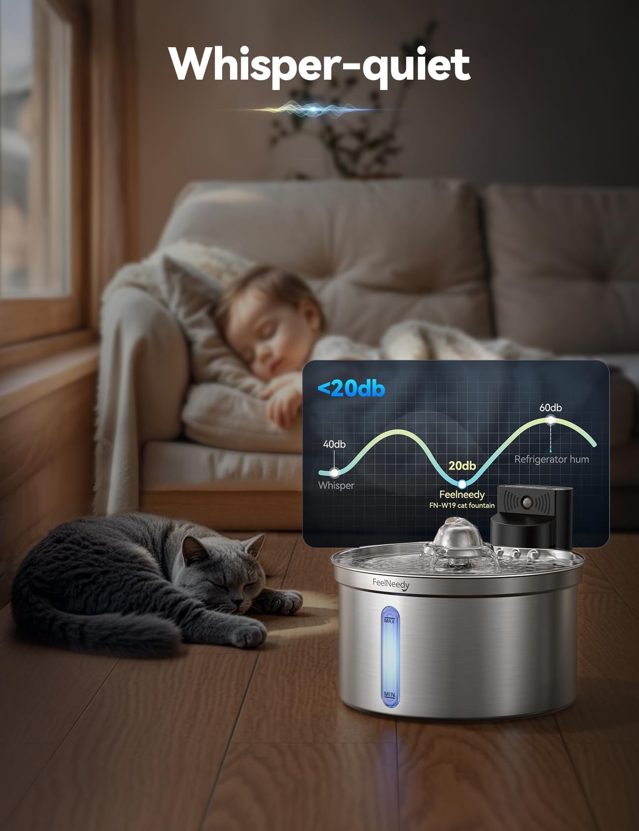 Pompe ultra silencieuse FEELNEEDY pour un environnement calme.