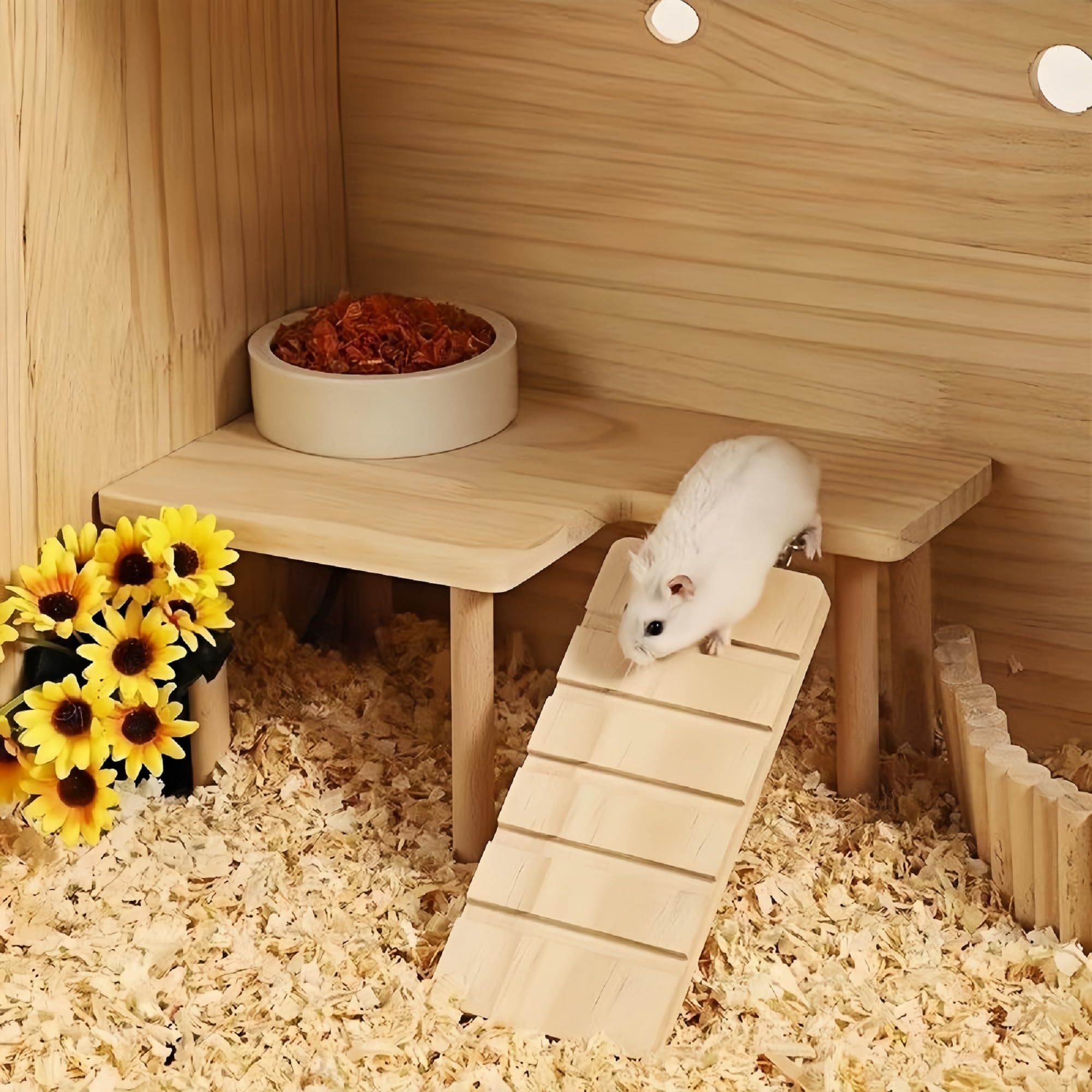Feiena plateforme hamster dans cage, intégration facile avec accessoires.