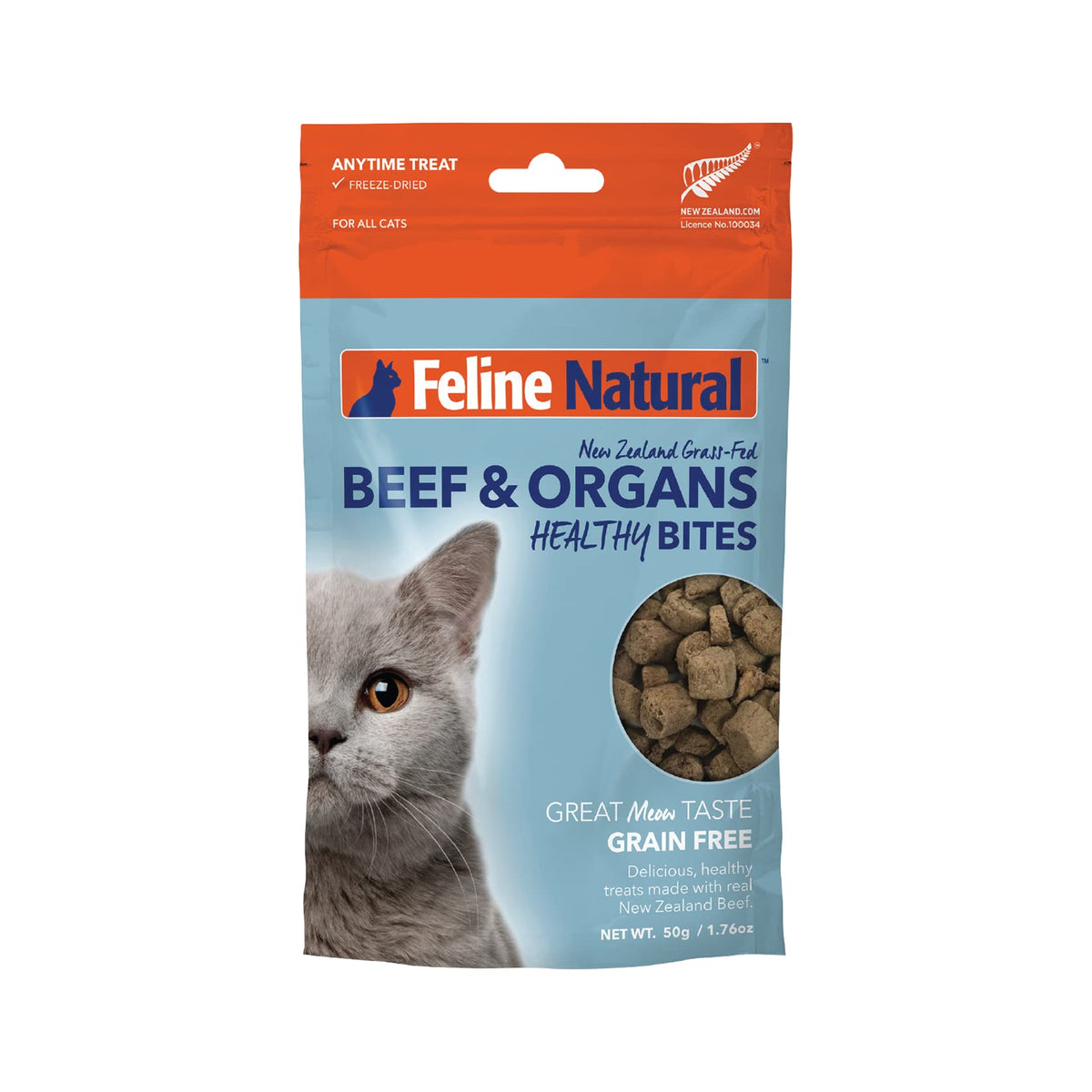 Bouchées de boeuf Feline Natural pour chat, saveur naturelle et texture croustillante.
