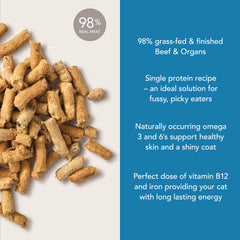 Feline Natural 98 pour cent viande, organes et fruits de mer.