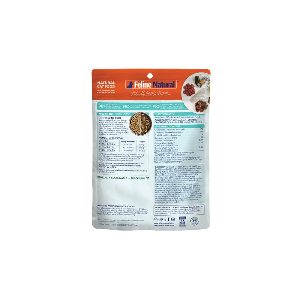 Feline Natural – boeuf et hoki, variété protéique durable.