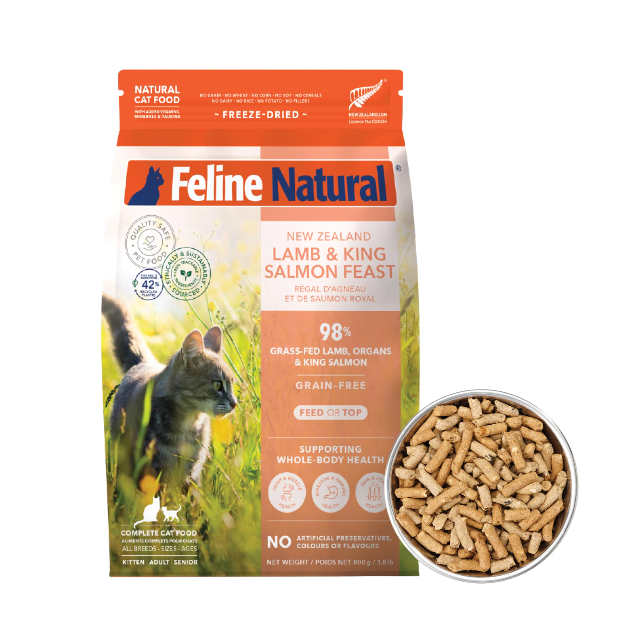 Feline Natural: étiquetage transparent des ingrédients pour une alimentation traçable et honnête.