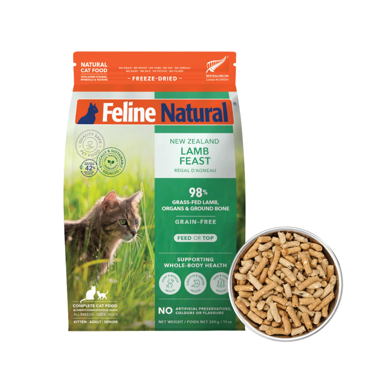 Feline Natural – étiquette traçable démontrant des ingrédients de qualité.