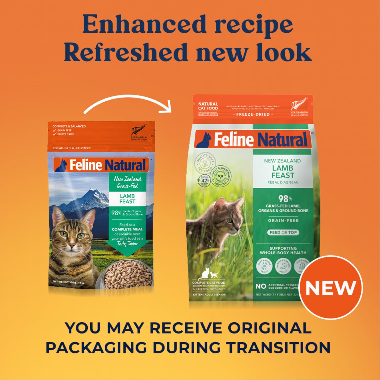 Feline Natural – 98% viande et abats, protéines élevées.
