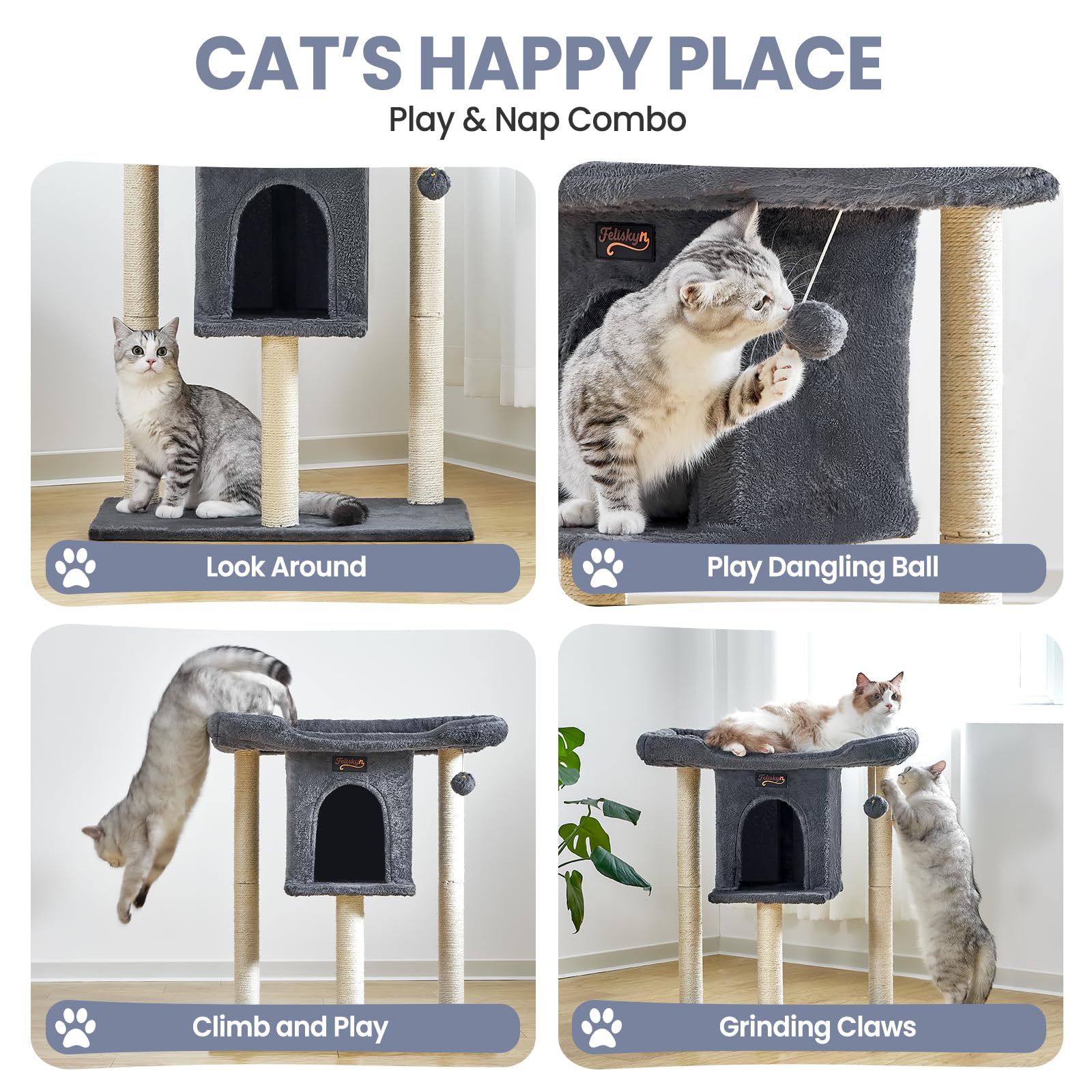 Feliskyn Arbre chat coussin doux – plateau de repos confortable.