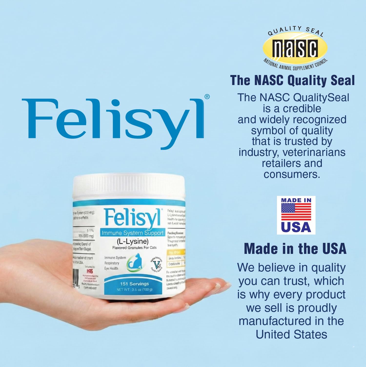 Fabriqué aux États-Unis, Felisyl L-Lysine Granules pour chat fiable.
