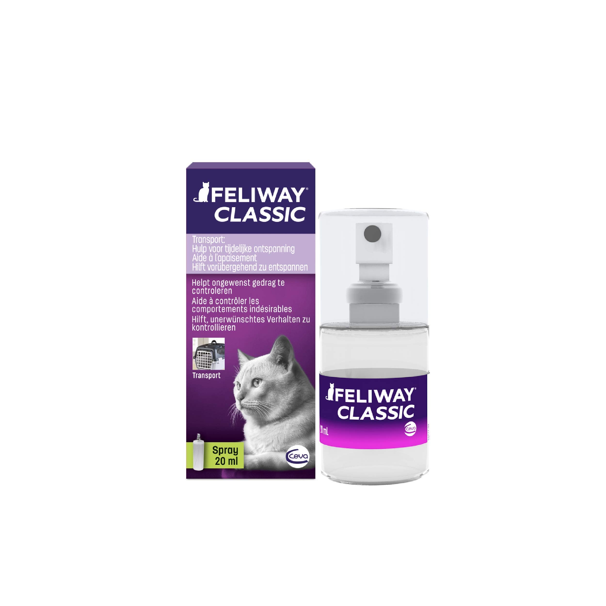 Bouteille FELIWAY Classic de 20 ml, pour aider le chat à rester calme.