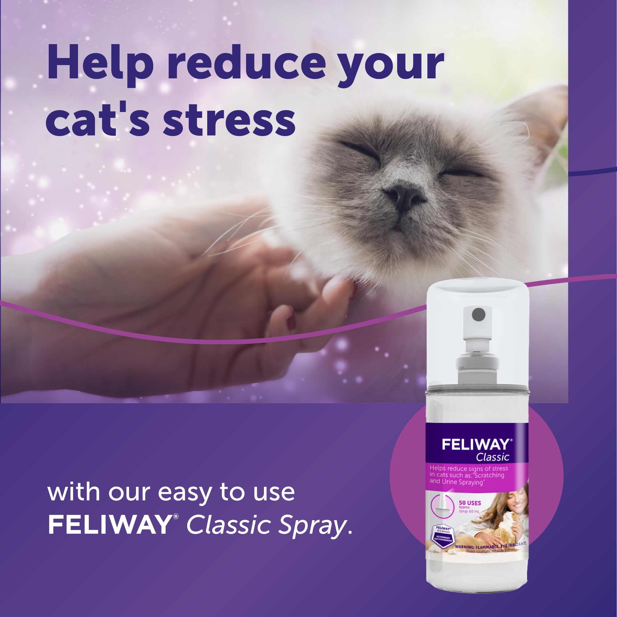 FELIWAY Classic Spray, zone marquée, réduit griffures et marquages.