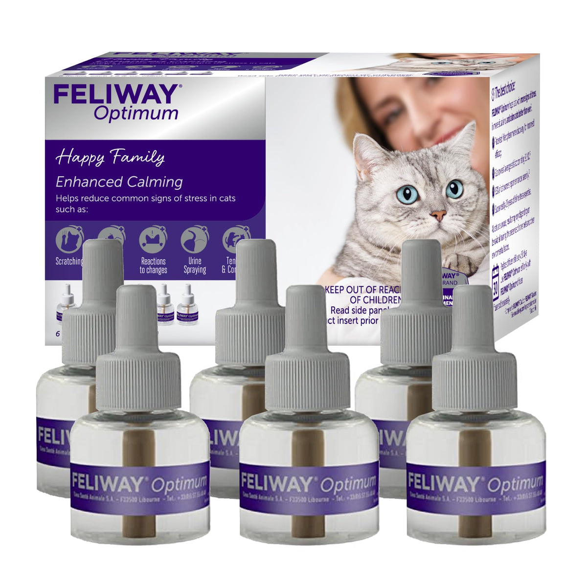 FELIWAY Optimum — remplacements six flacons: diffusion continue pour un chat plus serein.