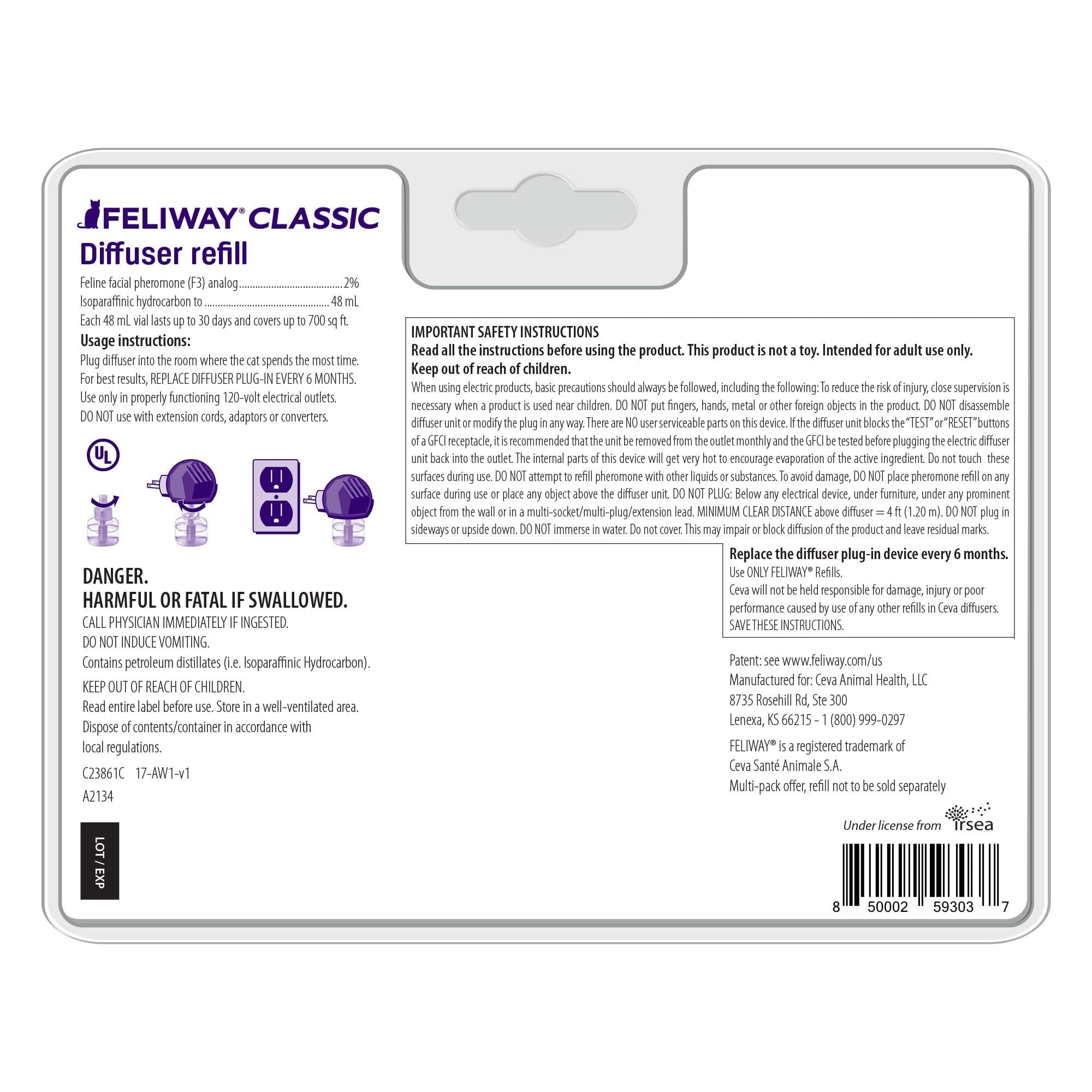 FELIWAY remplissage 30 jours pour pack: solution non médicamenteuse lors de transitions féline