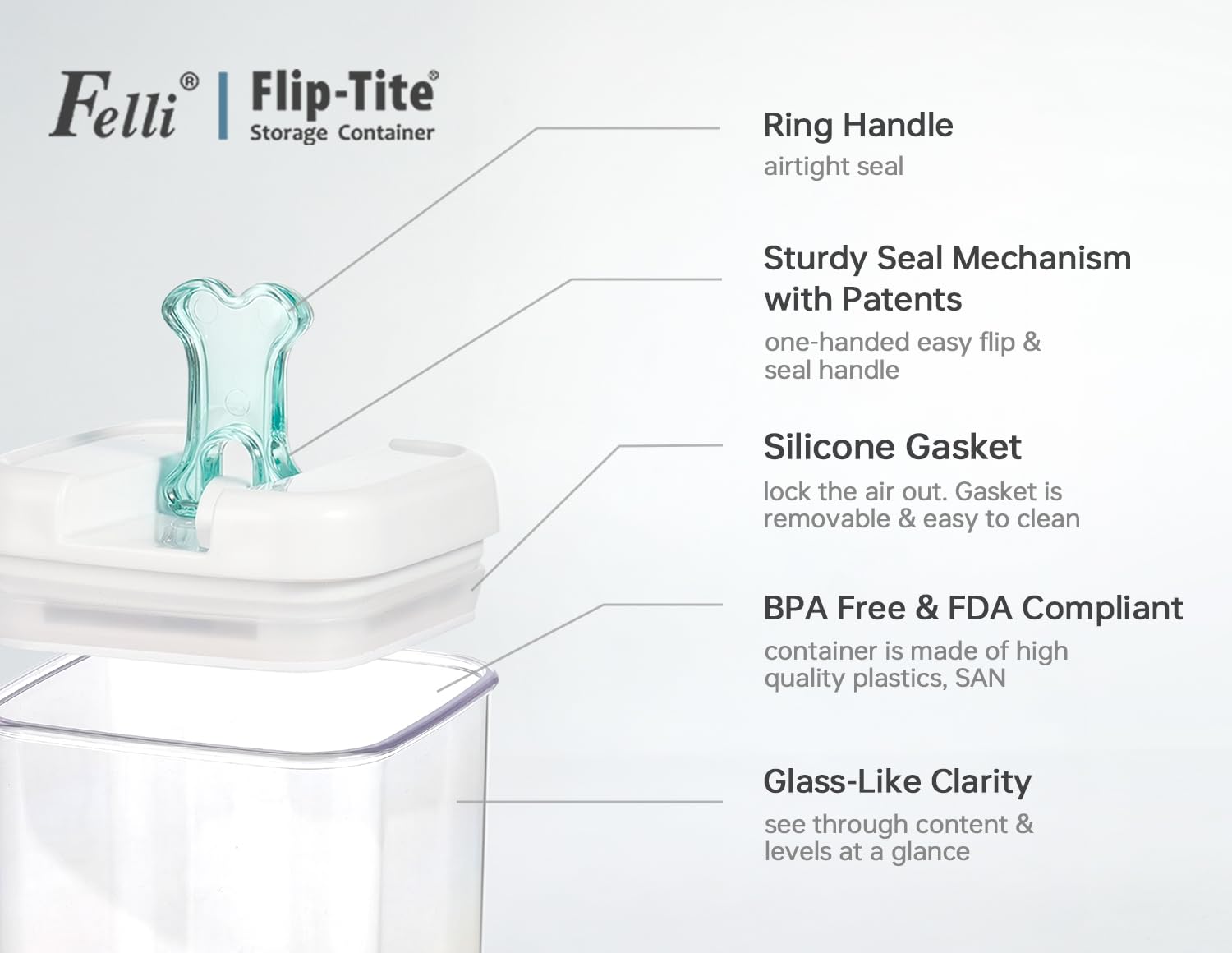 Conteneur XL Felli Flip Tite 4,9 quarts, idéal pour le vrac.