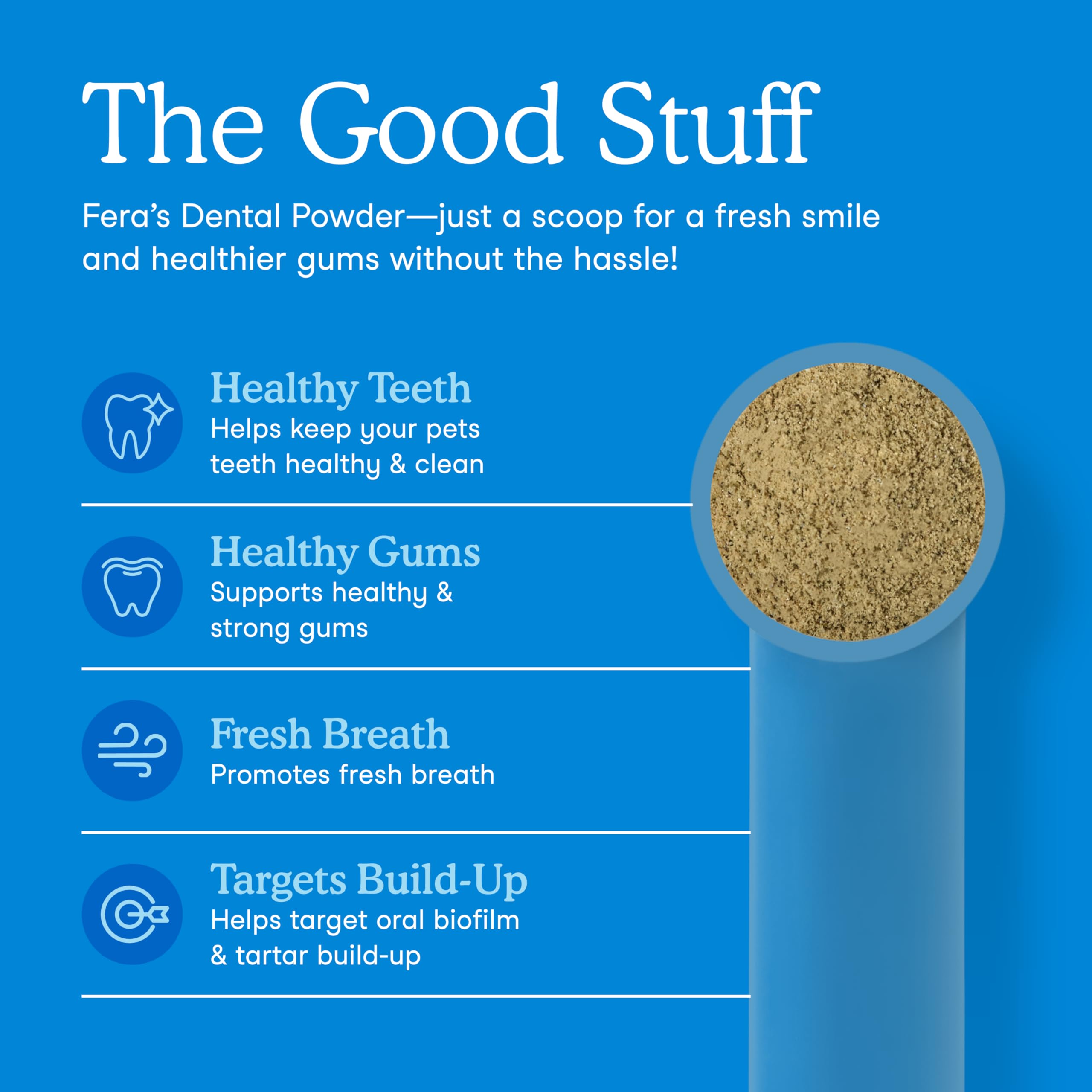 Fera Pets Poudre Dentaire avec doseuse incluse pour des dosages simples.